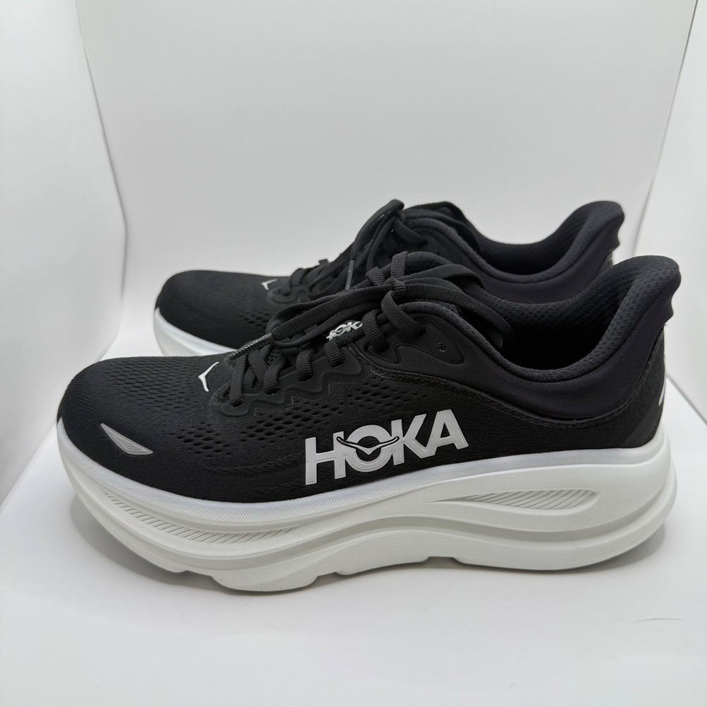 Hoka Bondi 9 Mens Road Running Shoes Black White 1162011 BWHT Size 8D